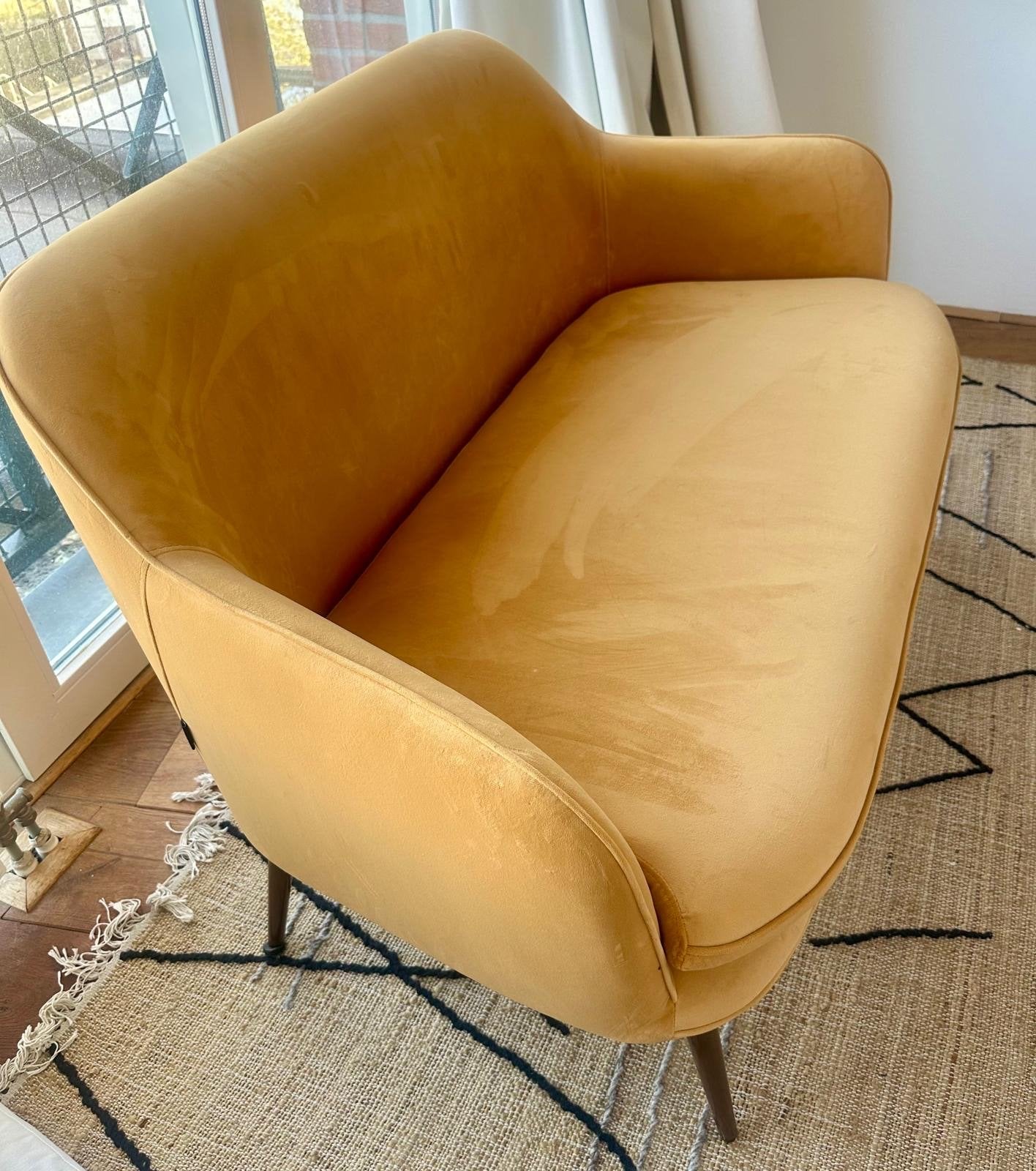 Pols Potten Loveseat - Okergeel Fluweel, Ophalen, 150 tot 200 cm, Tweepersoons, 75 tot 100 cm
