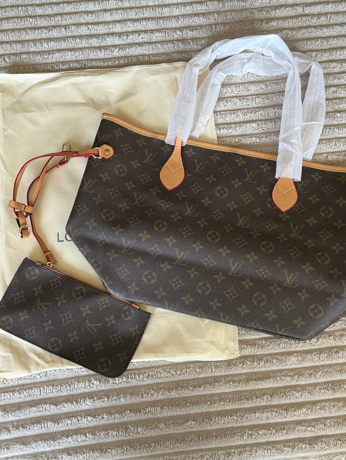 Louis Vuitton Neverfull MM Monogram met Pochette, Sieraden, Tassen en Uiterlijk, Ophalen of Verzenden, Nieuw, Bruin, Avondtasje