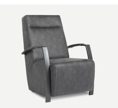 Storm fauteuil hoog – Bull Antraciet microleder – De Bommel, Ophalen, 75 tot 100 cm, Zo goed als nieuw, Designstoel