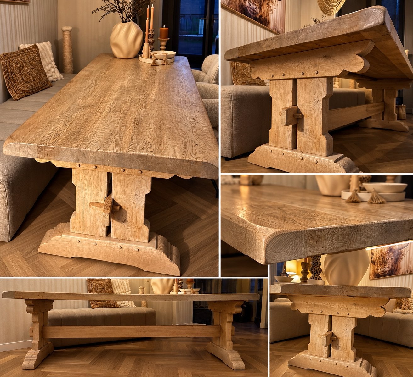 Prachtige robuuste kloostertafel van massief eikenhout, Huis en Inrichting, Gebruikt, Klooster tafel, Eikenhout, Vijf personen of meer