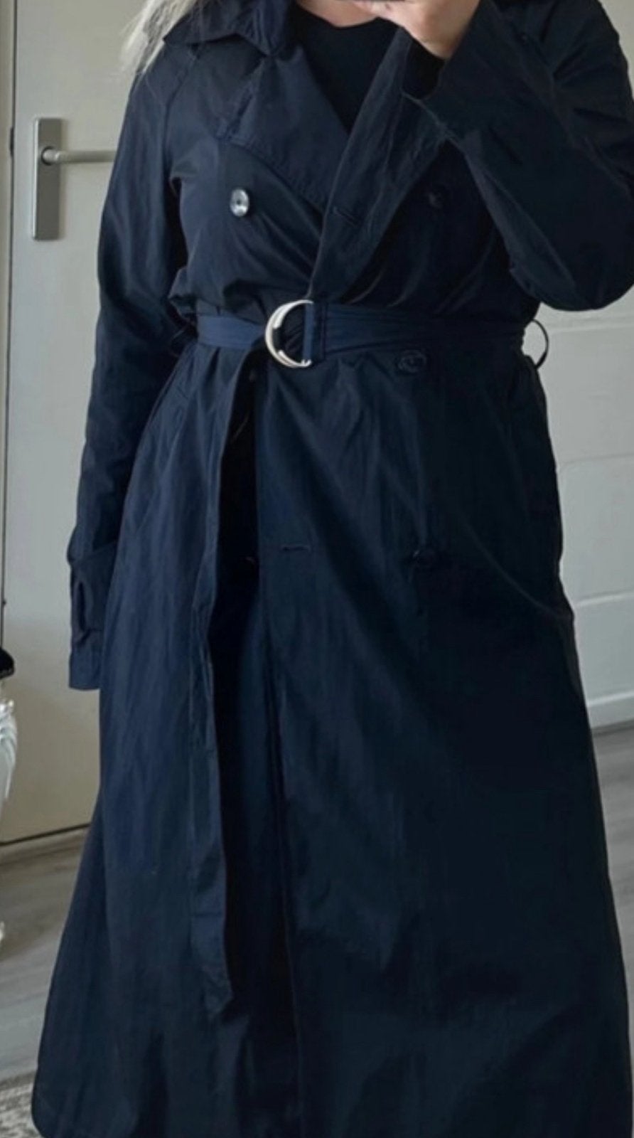 Tommy Hilfiger blauwe trenchcoat met zakken met ceintuur, Ophalen of Verzenden, Zo goed als nieuw, Maat 38/40 (M), Blauw