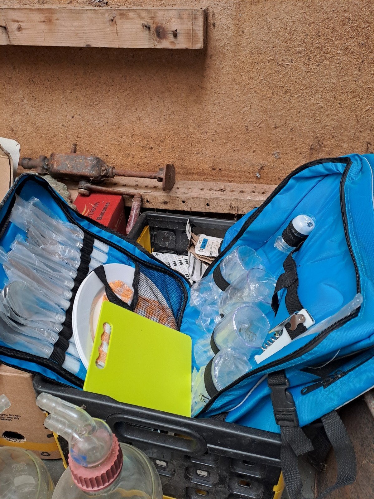 Picknickset in blauwe tas - compleet en handig, Ophalen of Verzenden, Gebruikt