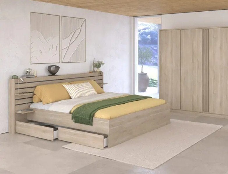 Bed Evi - 180x200 cm - Leen Bakker, Bruin, Tweepersoons, Ophalen of Verzenden, Zo goed als nieuw