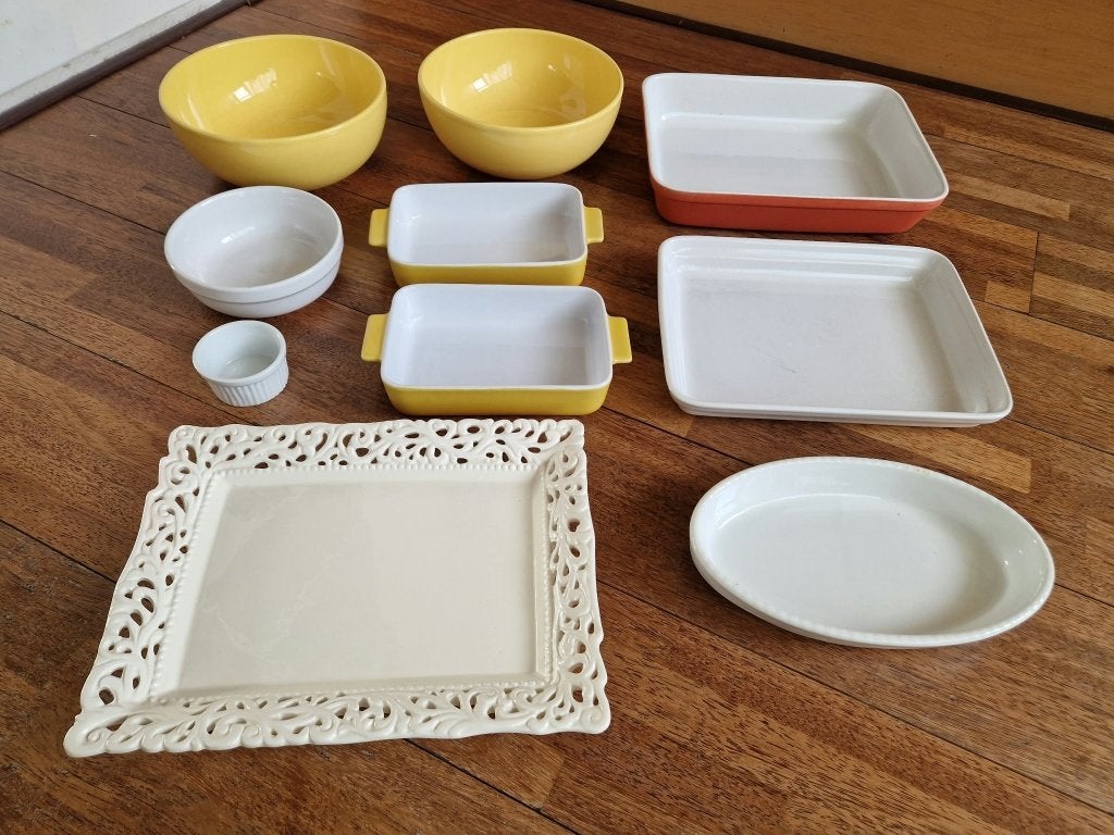 Keramieken ovenschalen en kommen - vintage, Ophalen, Geel, Steen/keramiek, Overige merken