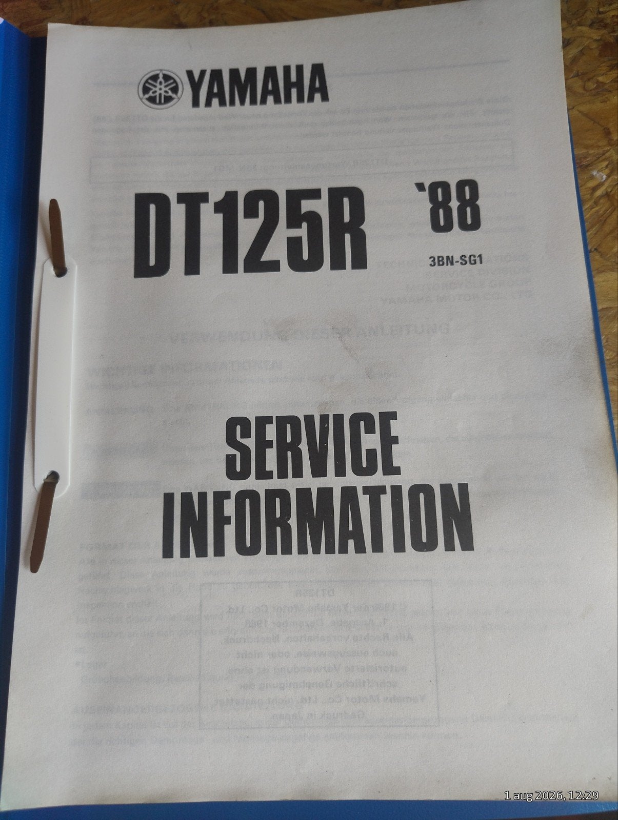 Yamaha DT125R '88 Service Informatie Boek, Verzenden, Yamaha