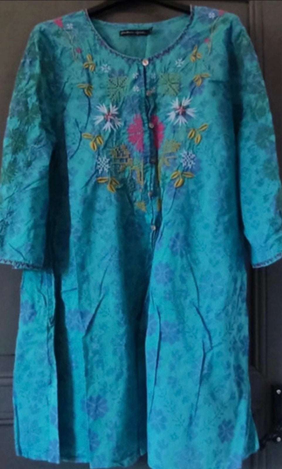 Gudrun  Sjoden turquoise tuniek met borduursels , maat M, Verzenden, Zo goed als nieuw, Maat 38/40 (M), Blauw