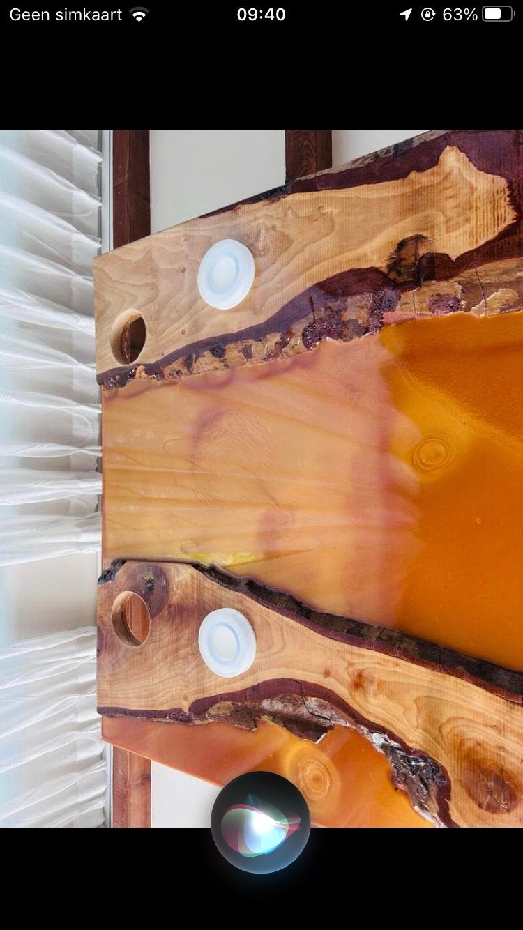 Unieke handgemaakt plafondlamp van houd en epoxy, Ophalen of Verzenden, Nieuw, Hout