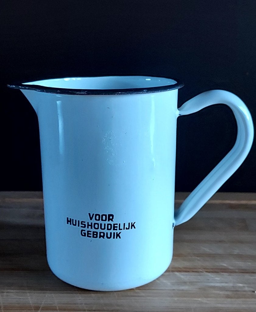Emaille maatbeker wit met blauwe rand 0,5L, Ophalen of Verzenden