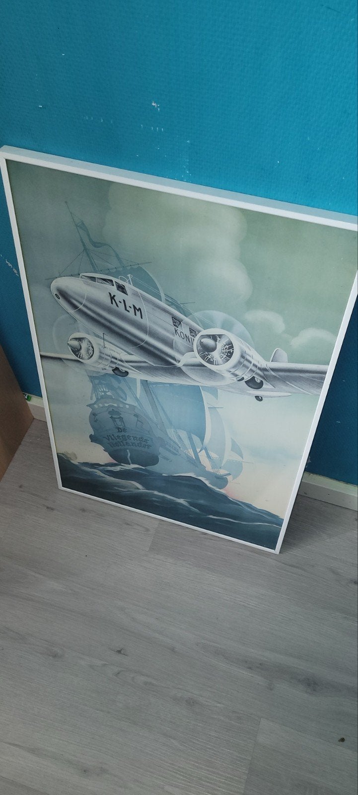 Vintage KLM Vliegende Hollander Poster - Ingelijst, Verzamelen, Ophalen of Verzenden, Gebruikt, Kaart, Foto of Prent