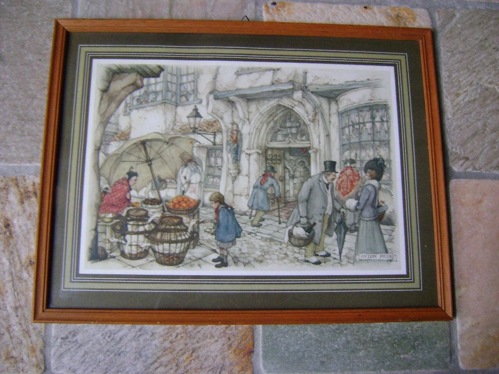prent Anton Pieck in houten lijst met ophanghaakje, Verzamelen, 1980 tot heden, Ophalen of Verzenden, Zo goed als nieuw, Prent