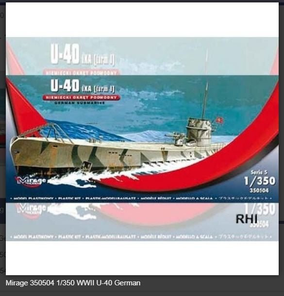 Bouwpakket Mirage-Hobby Mirage 350504 1/350 WWII U-40 German, Italeri, 1:32 tot 1:50, Overige typen, Nieuw