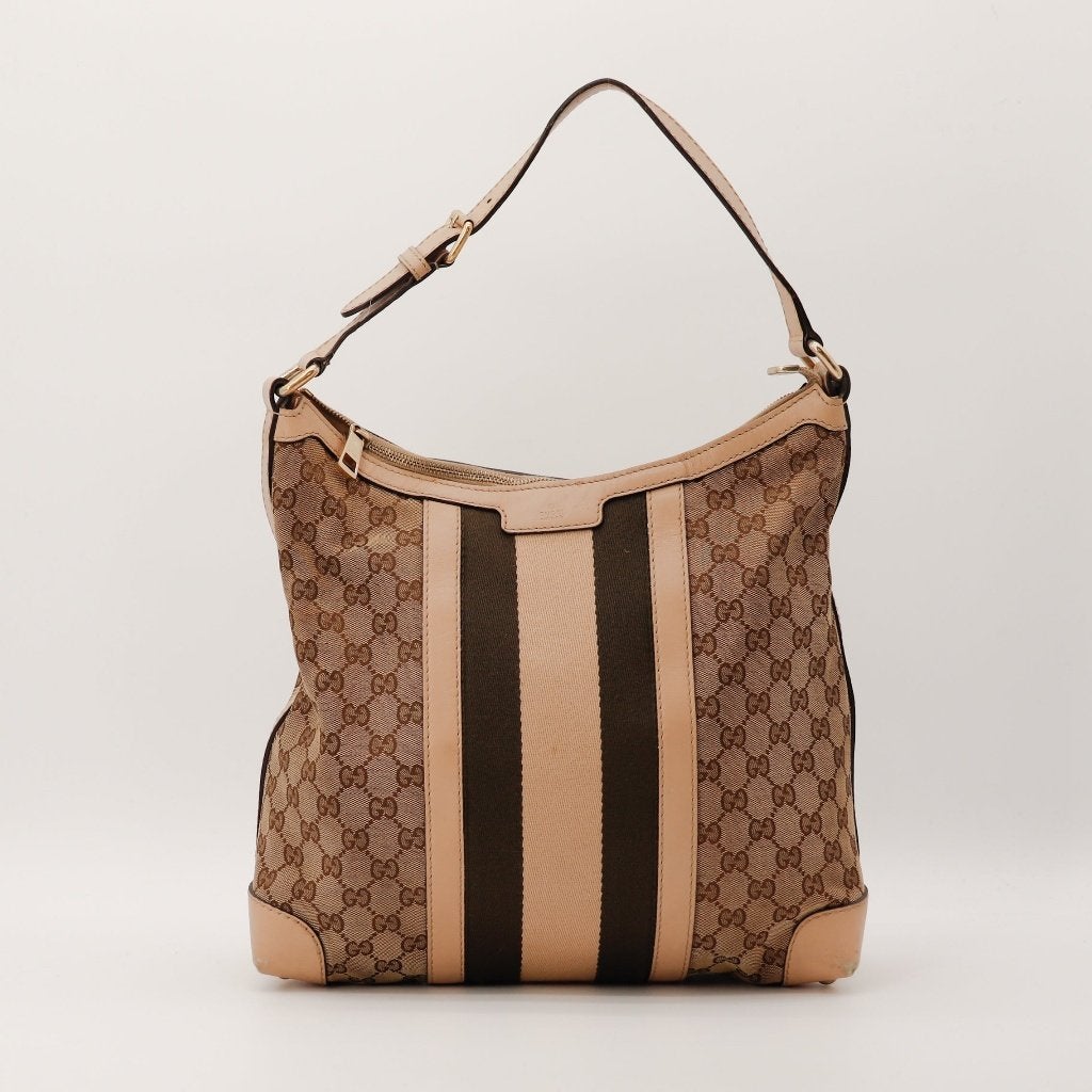 Gucci Web Stripe hobotas, Sieraden, Tassen en Uiterlijk, Verzenden, Gebruikt, Zwart, Overige typen