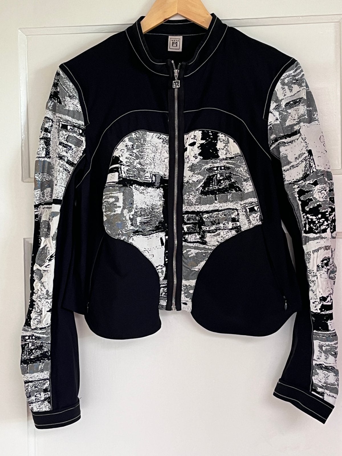 Indies Zwart/Wit Jasje met Abstracte Print - Maat M, Ophalen of Verzenden, Zo goed als nieuw, Maat 38/40 (M), Zwart