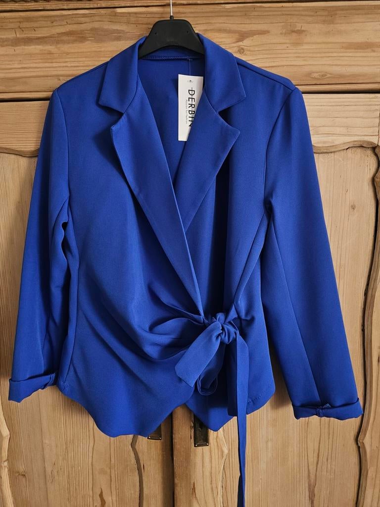 Kobaltblauwe wikkelblazer met strikdetail, Kleding | Dames, Maat 38/40 (M), Blauw, Nieuw, Ophalen of Verzenden