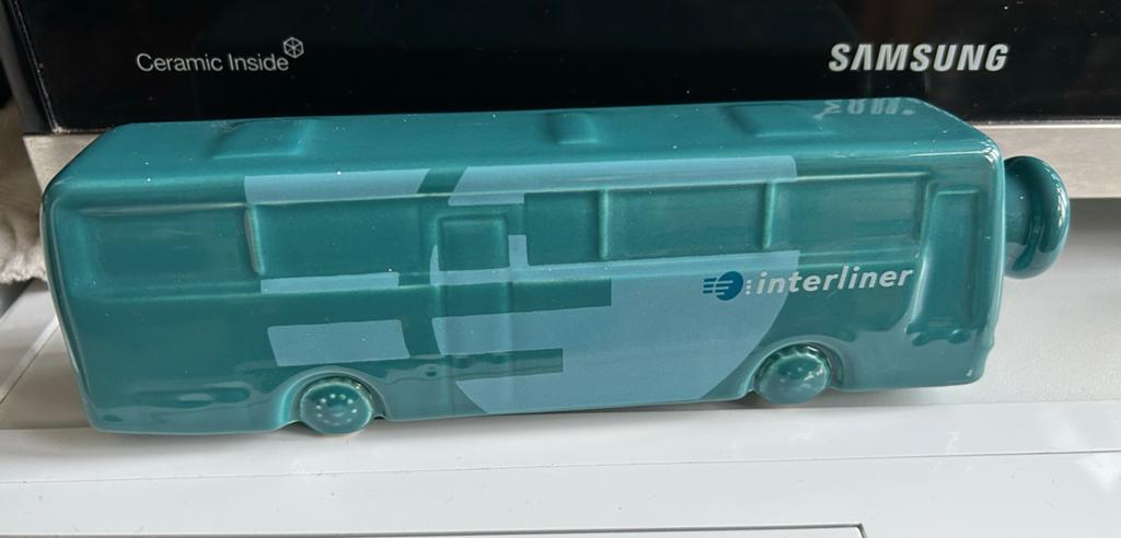 Kruik plateelbakkerij Schoonhoven Interliner bus keramiek, Ophalen of Verzenden