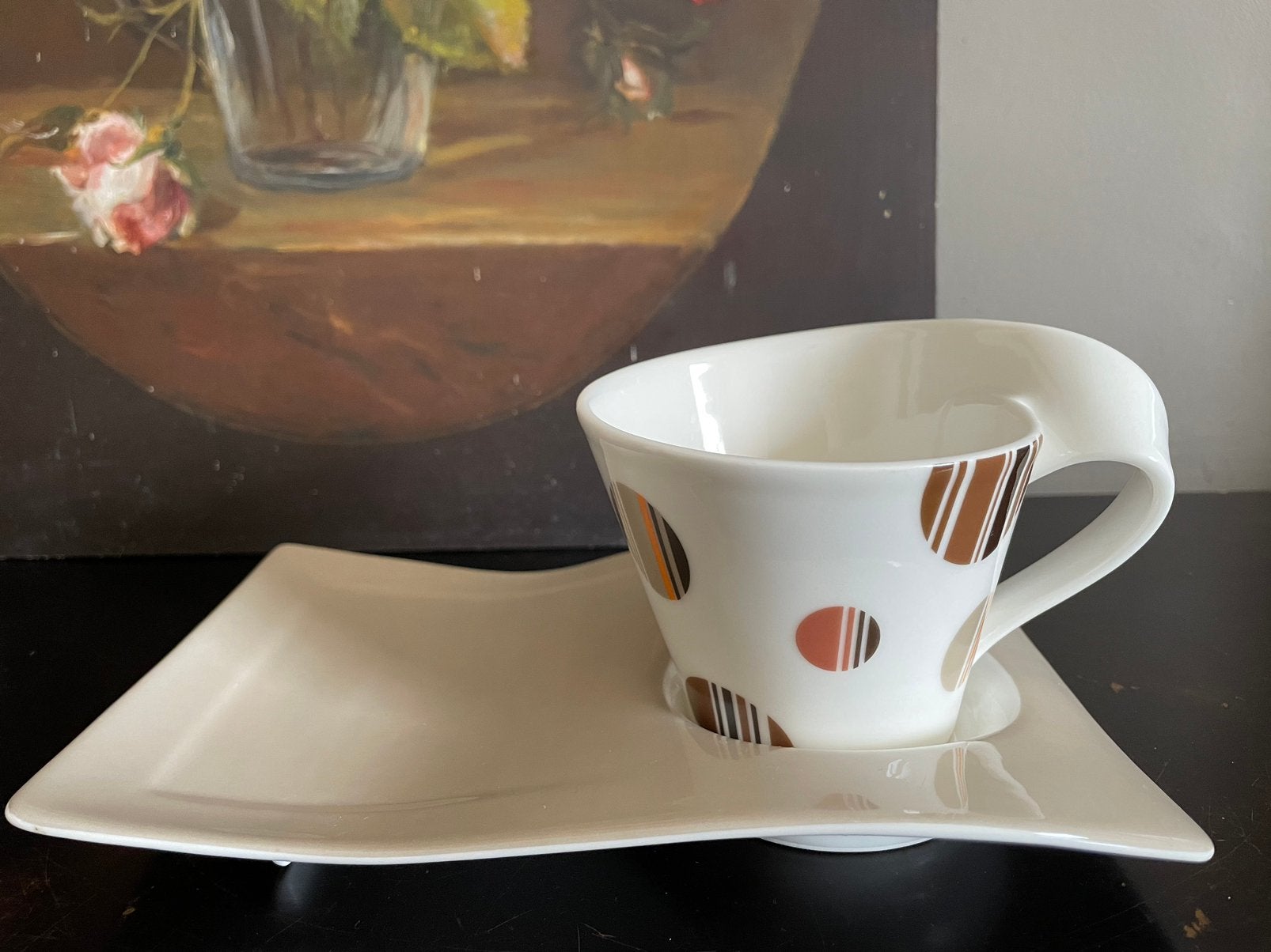 1 Villeroy&Boch chocolate drops new wave kop en schotel, Ophalen of Verzenden, Zo goed als nieuw, Overige stijlen, Kop(pen) en/of Schotel(s)