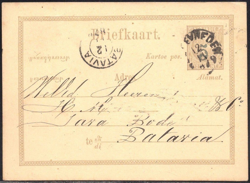 P053 BriefkaartNederlands Indie Rondstempel Weltevreden, Postzegels en Munten, Ophalen of Verzenden, Briefkaart