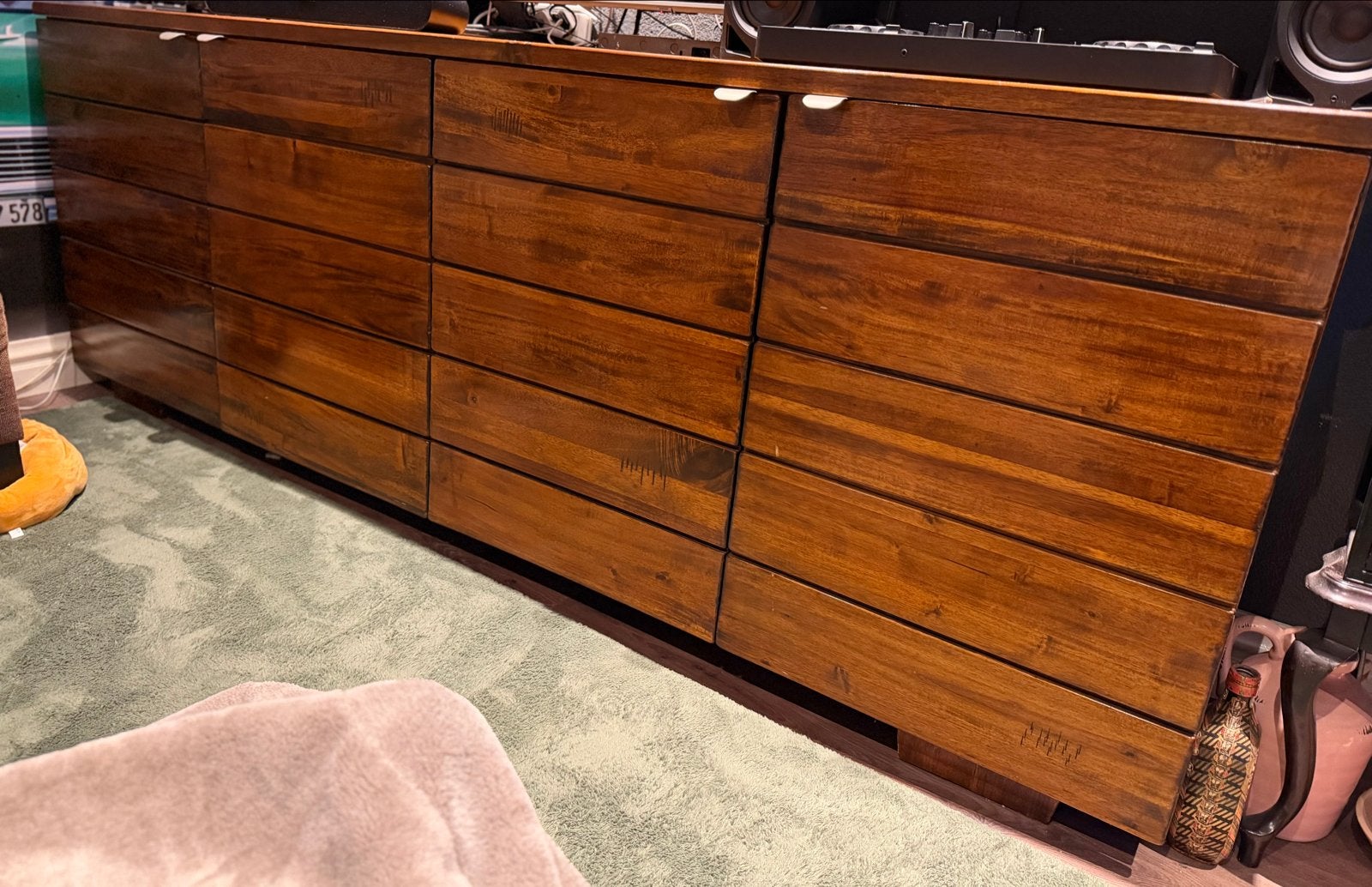 Dressoir van acaciahout, Ophalen, Gebruikt, 200 cm of meer, Met lade(s)