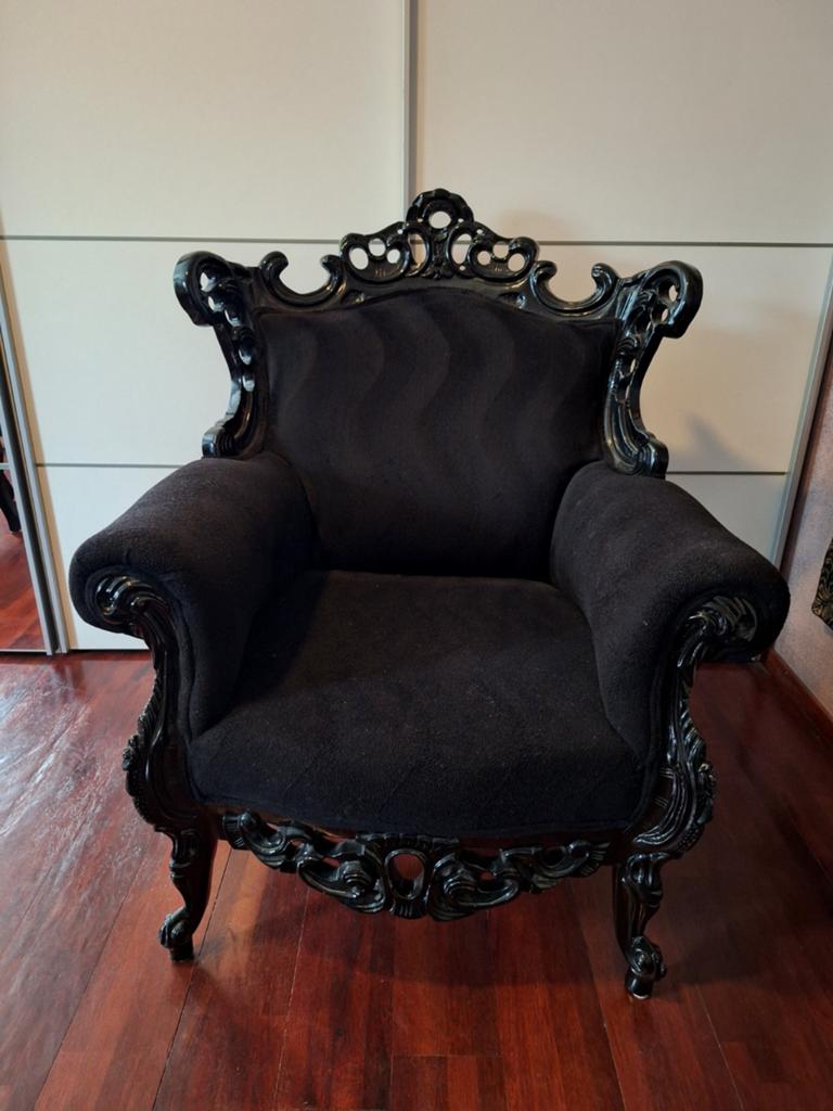 Zwarte Barok Fauteuil met Mooi Houtsnijwerk, Ophalen of Verzenden, Zo goed als nieuw, Minder dan 75 cm, 50 tot 75 cm