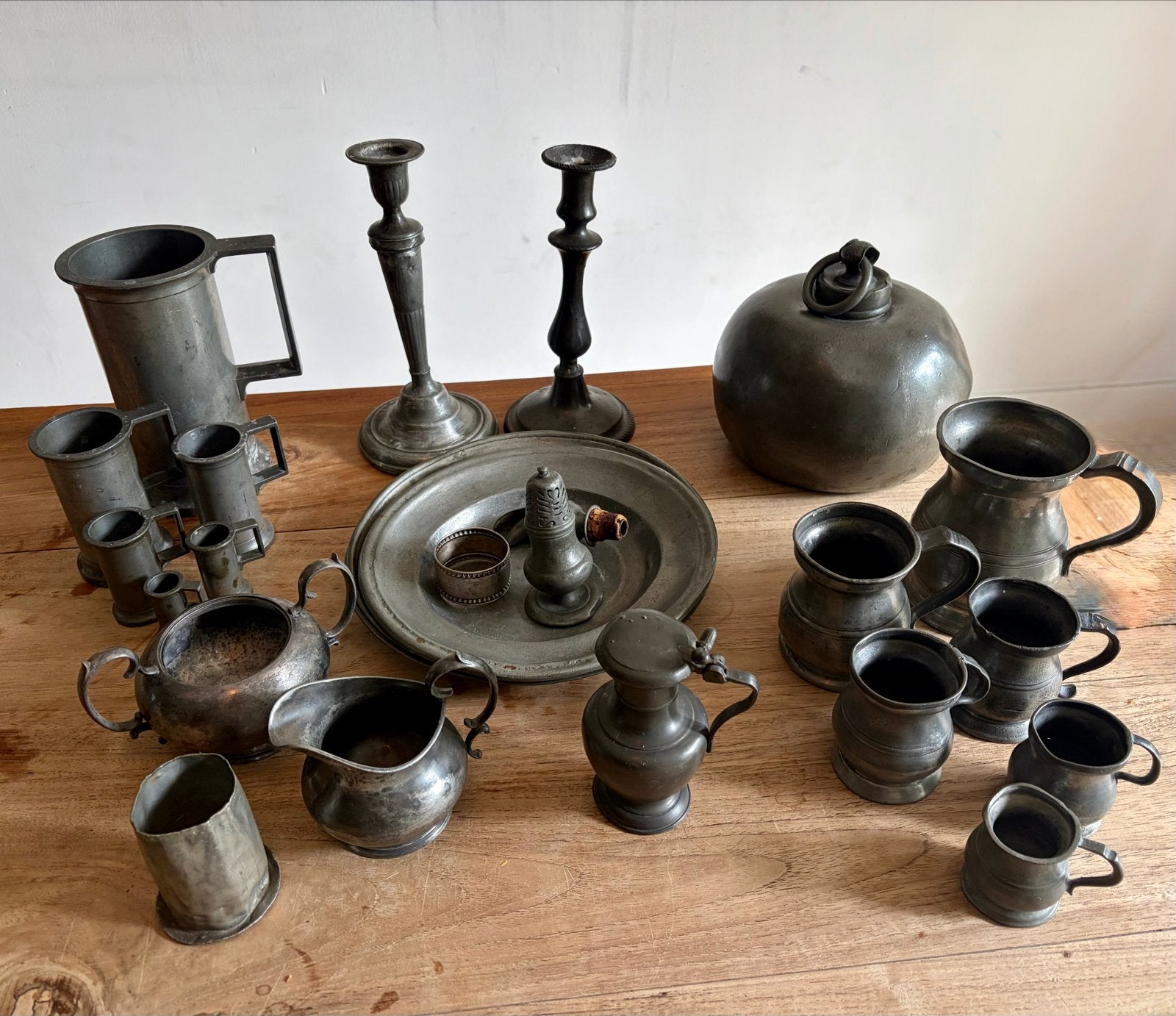gevarieerde collectie antiek tin, Ophalen of Verzenden