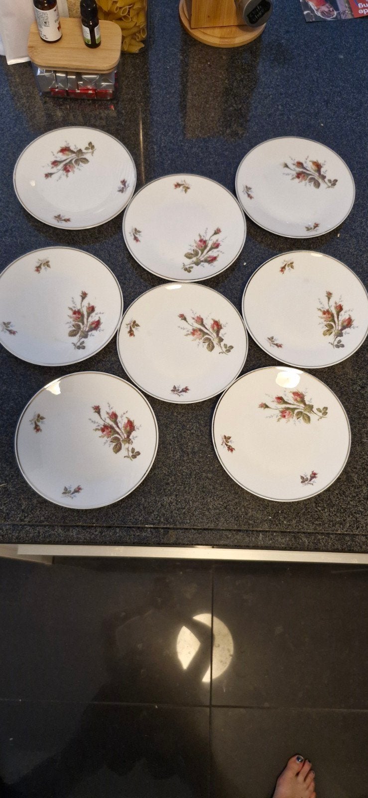 Rosenthal Germany Vintage Borden met Roosjes - Set van 8, Huis en Inrichting, Gebruikt, Overige merken, Vintage, Ophalen of Verzenden