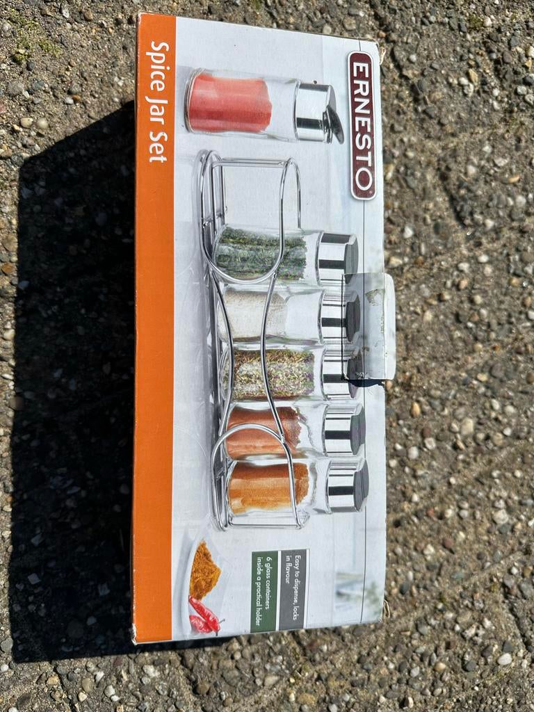 Nieuwe glazen kruidenpotjes set met houder - Ernesto, Ernesto, Glas, Ophalen of Verzenden, Voorraadpot