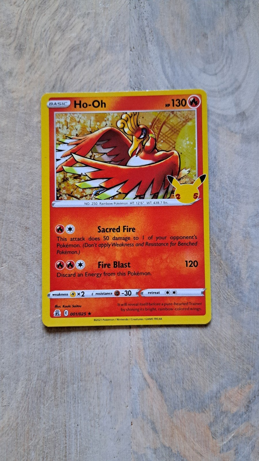 Ho-oh 001/025 Pokémon Celebrations Kaart, Ophalen of Verzenden, Zo goed als nieuw, Losse kaart, Foil