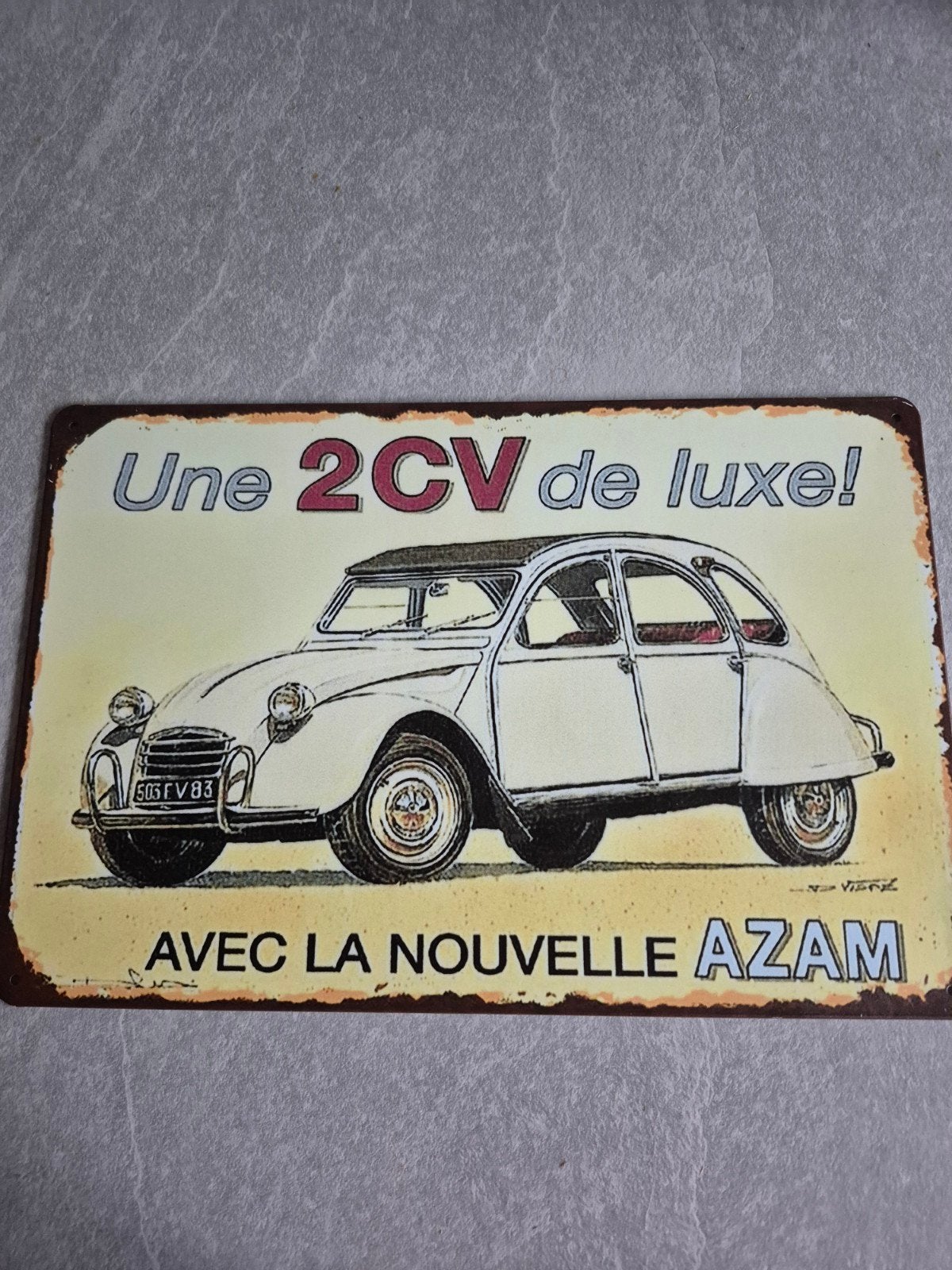 Vintage metalen bord Citroën 2CV de Luxe Azam, Ophalen of Verzenden, Gebruikt, Auto's