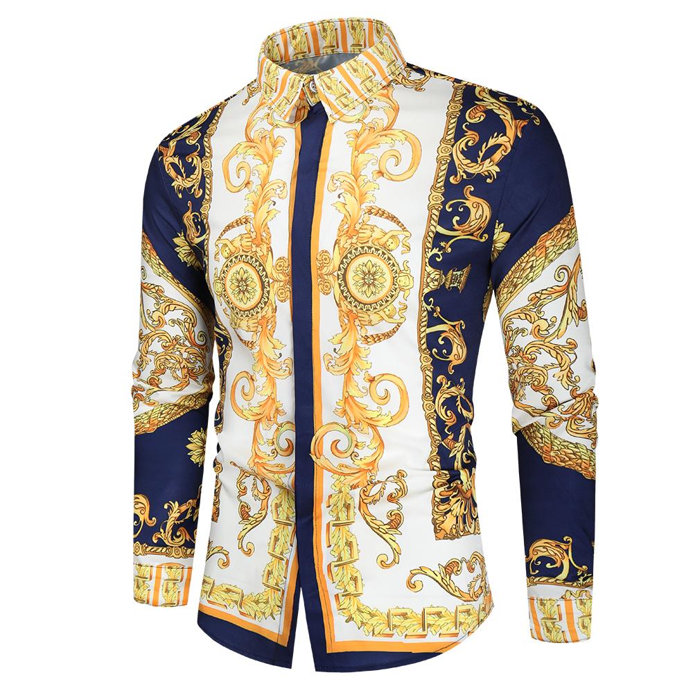 Heren barok overhemd 4 / luxe gouden kamper shirt blauw wit, Verzenden, Nieuw, Overige kleuren, Overige halswijdtes