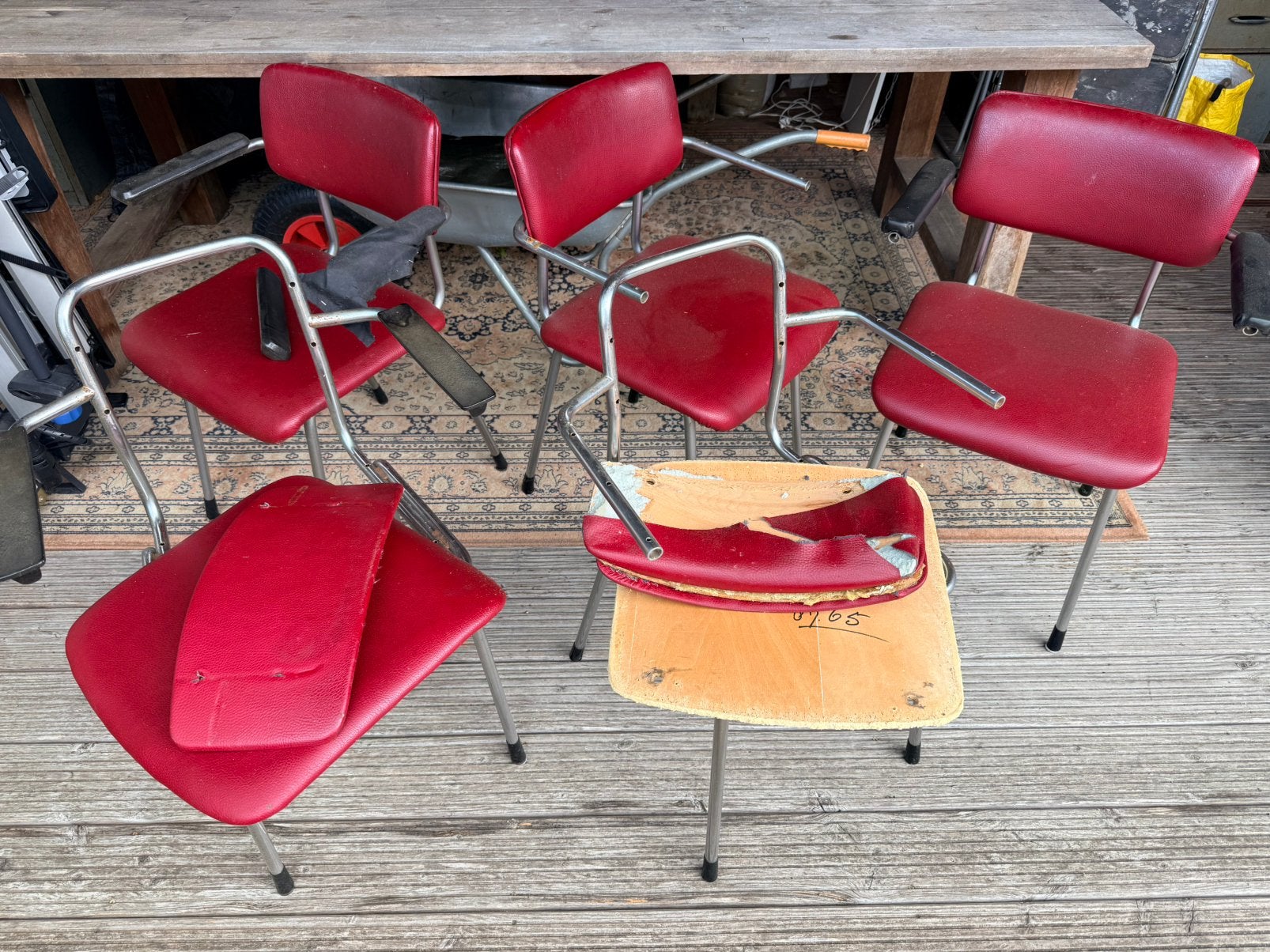Vintage eetkamerstoelen Gispen opknappers 5 stuks 60s, Ophalen, Gebruikt, Overige materialen, Vintage
