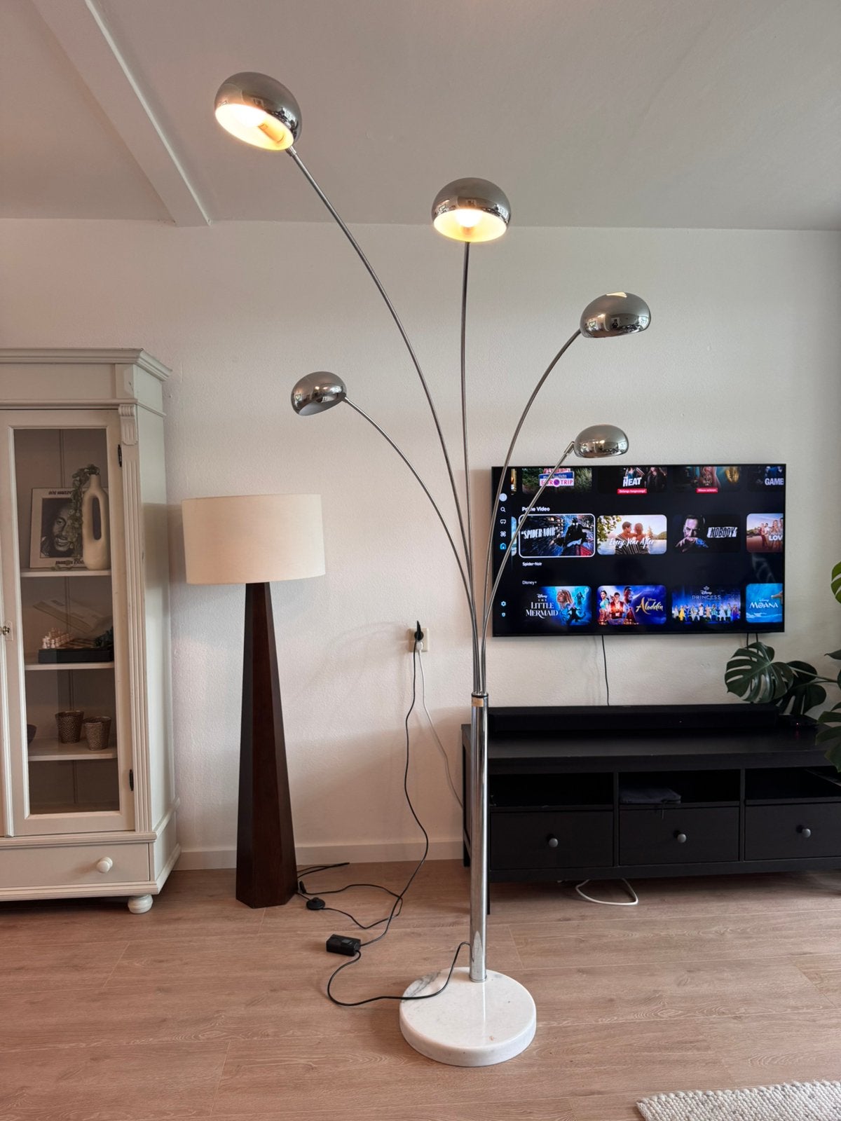 Set van 2 vintage design vloerlampen – 5-armige booglamp, Ophalen, 150 tot 200 cm