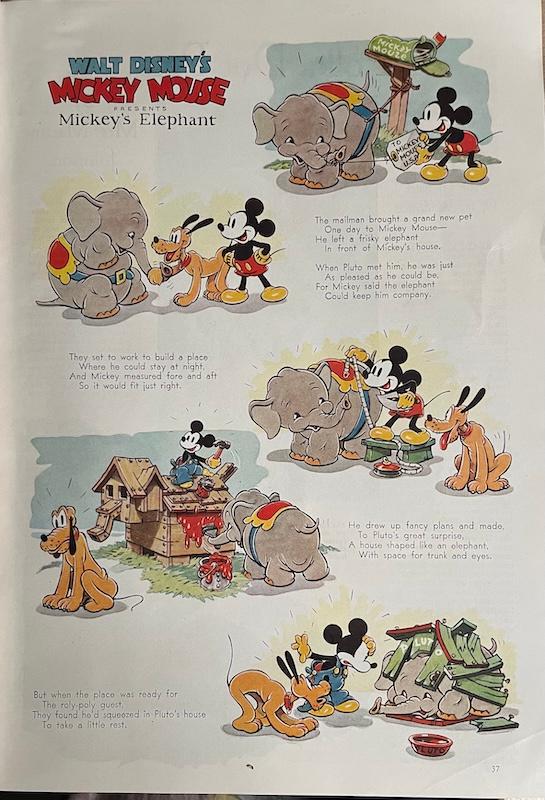 Mickey's Olifant Walt Disney blz. Good Housekeeping 1936, Ophalen of Verzenden, Mickey Mouse, Gebruikt, Plaatje of Poster