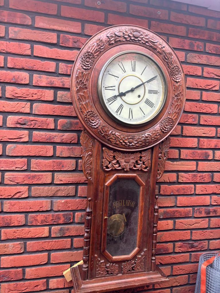 Antieke houten regulator wandklok / pendule – model 135 cm, Ophalen of Verzenden