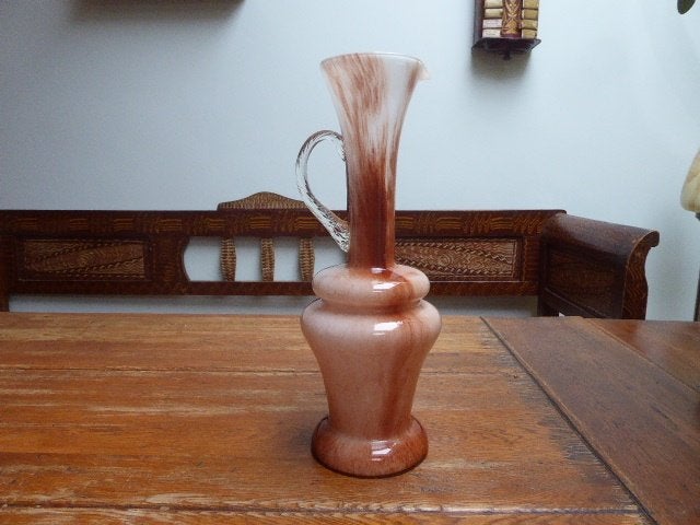 Vintage opaline vaas, bruin zalm gemeleerd, 37 cm., Antiek en Kunst, Ophalen of Verzenden