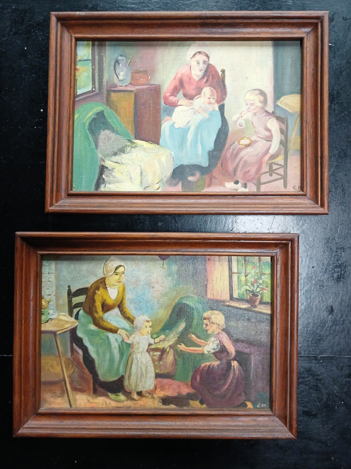 2 olieverf schilderijtjes MOEDER EN KIND, Ophalen