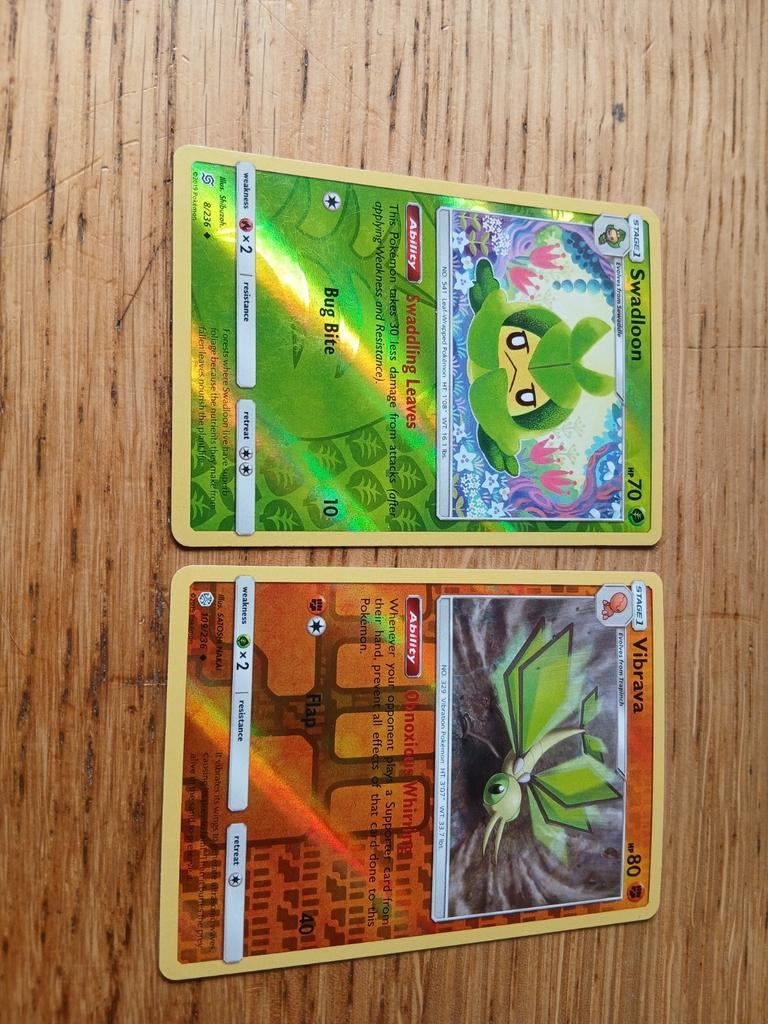 Pokémon Kaarten: Swadloon en Vibrava (Foil), Ophalen of Verzenden, Gebruikt, Meerdere kaarten, Foil