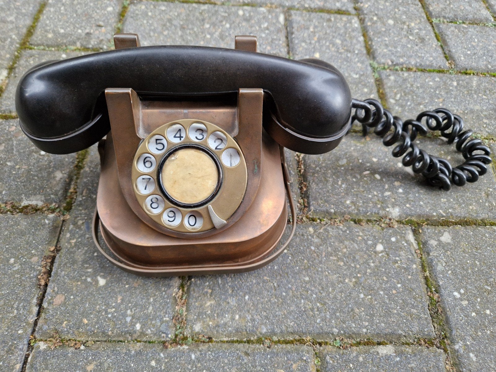 Vintage Koperen Telefoon met Draaischijf, Ophalen of Verzenden