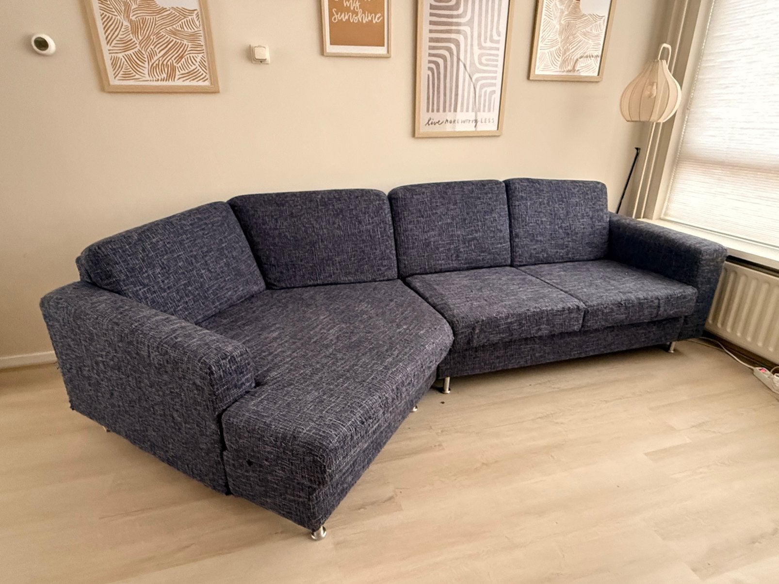 Gratis comfortabele blauwe hoekbank, Ophalen, Gebruikt, Stof