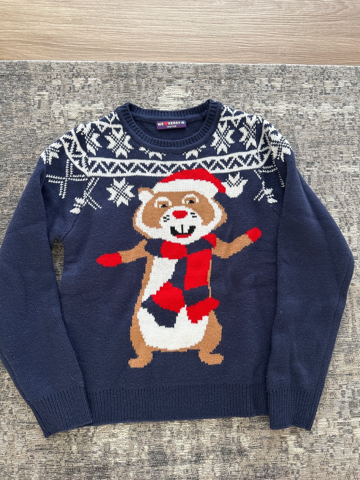 Leuke Kersttrui met Hamster - Maat 134/140, Ophalen of Verzenden, Zo goed als nieuw, Jongen of Meisje, Trui of Vest