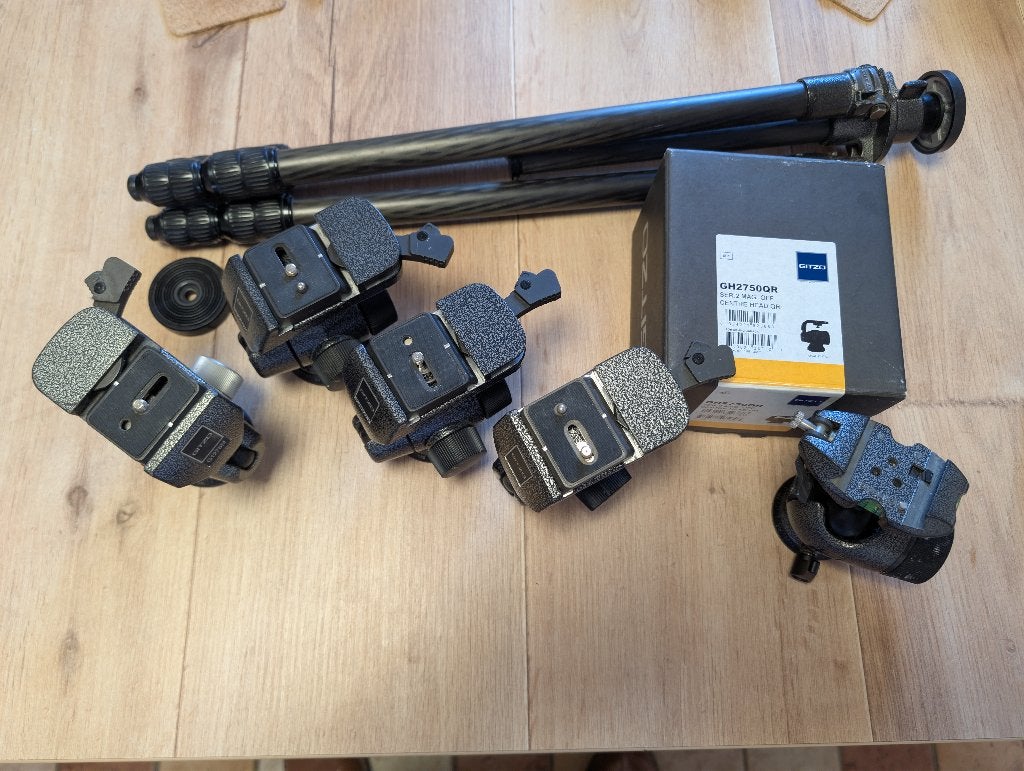 GITZO carbon statief en VIJF balhoofden Gitzo, Gebruikt, Flexibele poten, 150 tot 175 cm, Gitzo