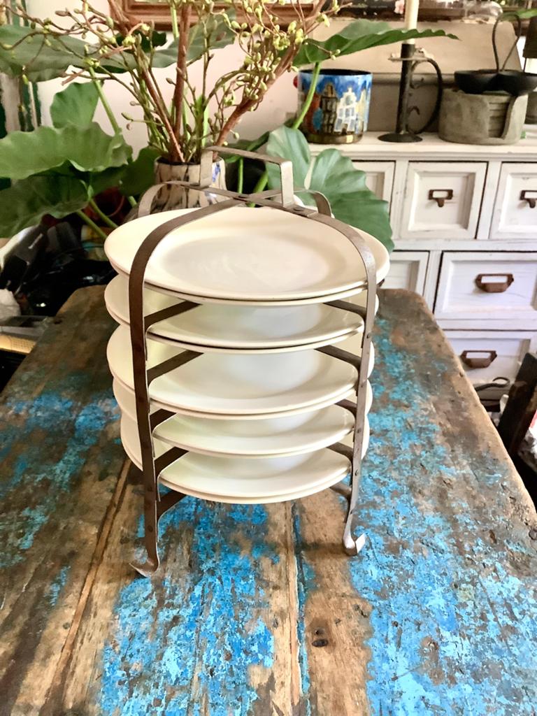 Vintage Rustiek Brocante Metalen Etagère Rek met Borden, Ophalen of Verzenden