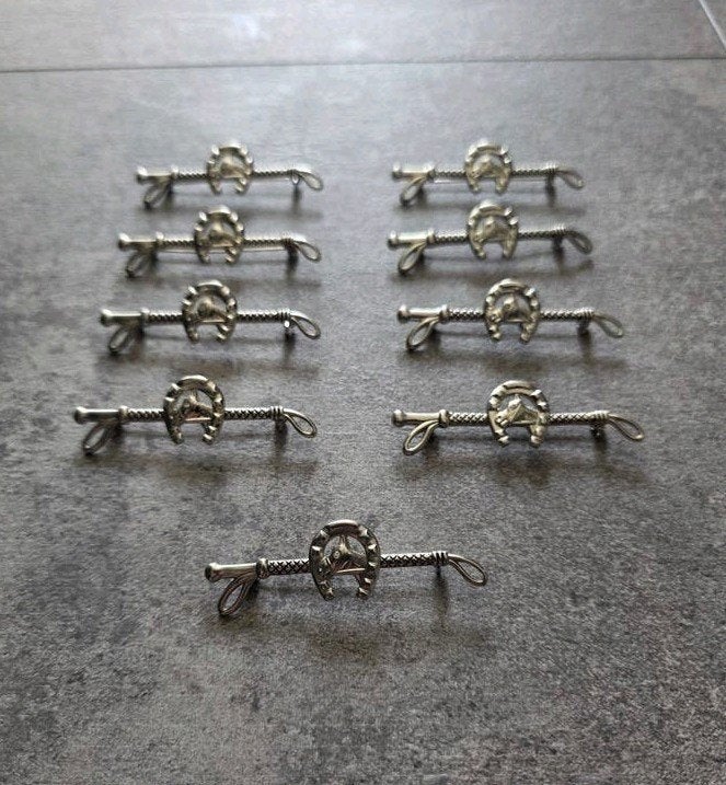 9x wedstrijd plastron speld spelden broche zilver paard, Ophalen of Verzenden, Zo goed als nieuw