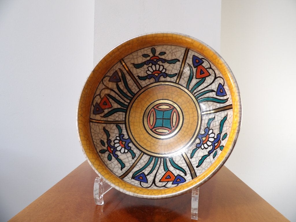 Craquelé aardewerk schaal Longwy stijl Belgisch/Frans, Ophalen of Verzenden