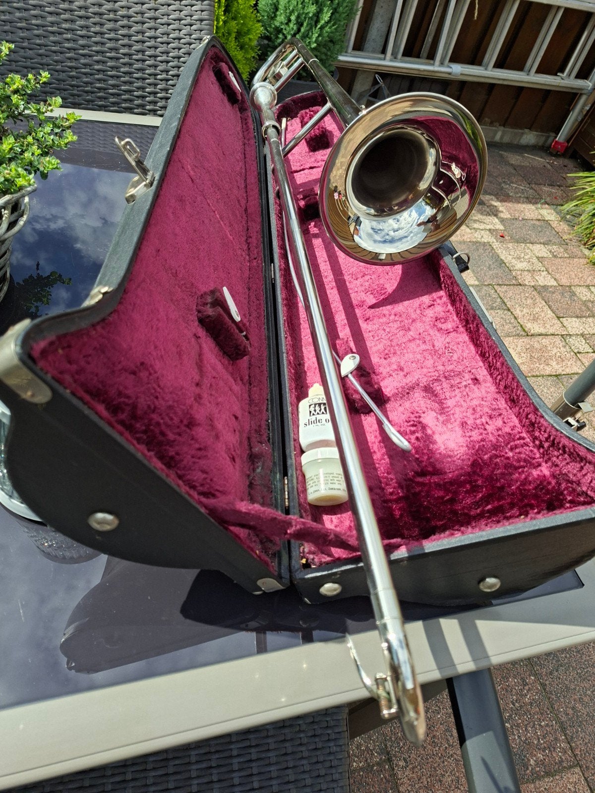 zgan. trombone, Ophalen of Verzenden, Zo goed als nieuw, Tenor, Met koffer