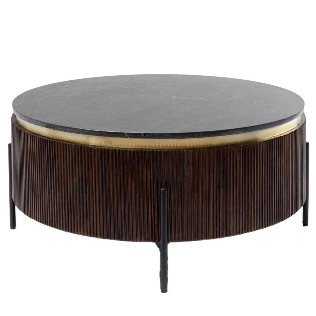 Kare Design Salontafel Catalina 90cm - van 999.- voor 499.-, Ophalen, Massief mangohout + marmeren blad, 50 tot 100 cm, Rond