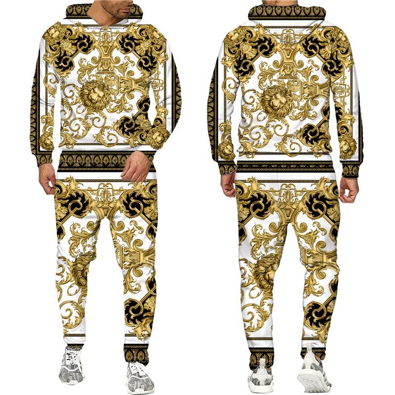 Heren barok joggingpak 5 wit goud leeuwen luxe trainingspak, Nieuw, Overige maten, Algemeen, Meerkleurig