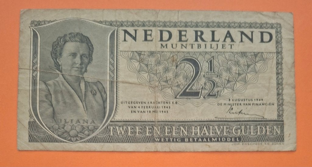 Muntbiljet 2,5 gulden 1949 Juliana, cat. PL17.a / 16-1b, Verzenden, 2½ gulden, Los biljet