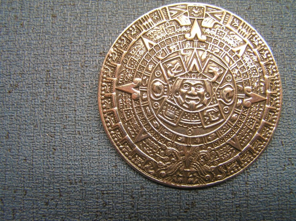 Zilveren Maya kalender broche, Ophalen of Verzenden, Zo goed als nieuw, Zilver, Zilver