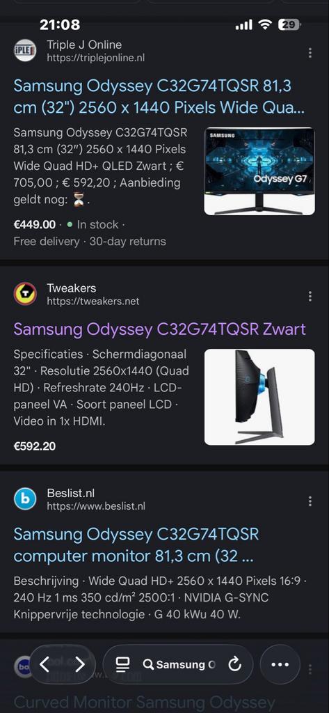 Samsung Odyssey C32G74TQSR 32 inch QLED ALLEEN OPHALEN, Gaming, Curved, VA, Ophalen of Verzenden