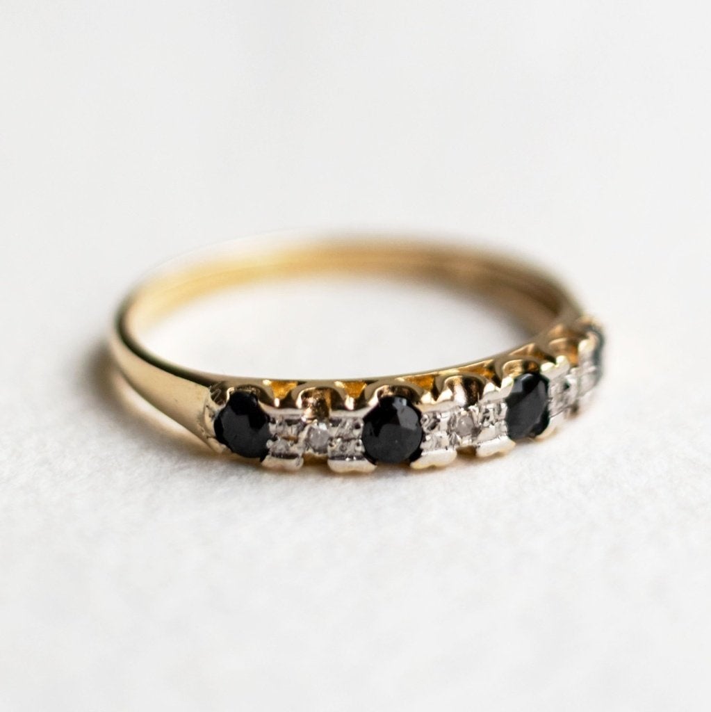 Vintage 9K gouden Half eternity ring Saffier & Diamant 17, Sieraden, Tassen en Uiterlijk, Ringen, Ophalen of Verzenden, Zo goed als nieuw